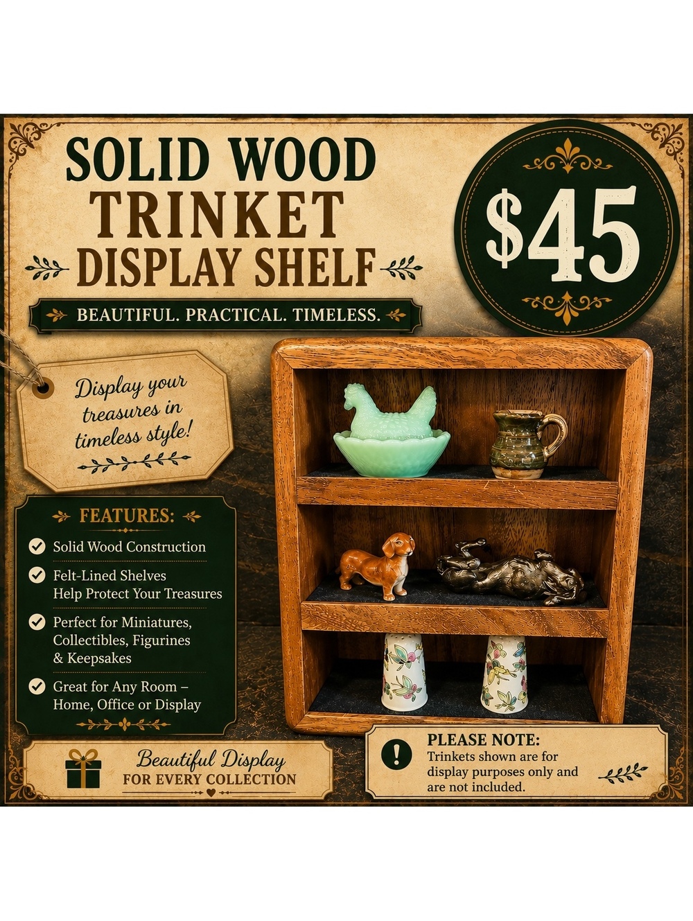 Solid Wood Countertop Display Shelf